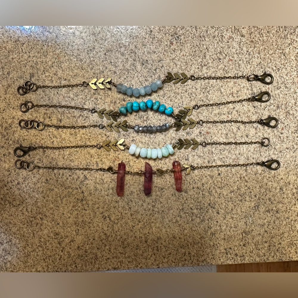 Boho bracelets, bronze & semiprecious stones